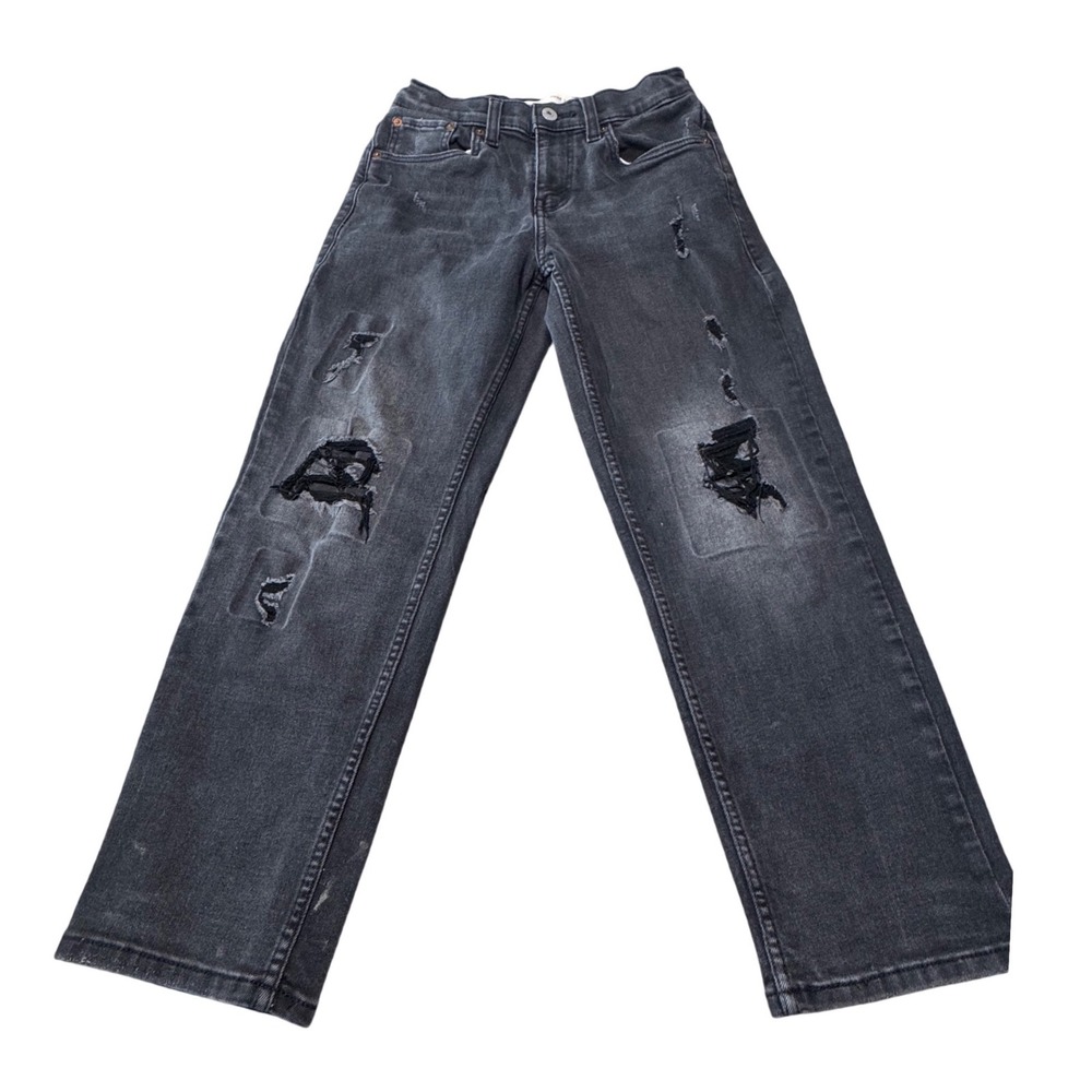 Levi's Loose Taper Jeans‎ Boys 12 Reg Distressed Denim Black Grunge Streetwear
